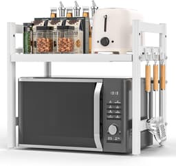 SnelShoppen - Expandable Magnetron Rack - Keuken Organizer - Verstelbare Magnetron Stand - Zwart - Met 6 Haken - Ideaal voor Oven, Koffiezetter, Werkb — thumbnail 2