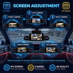 SnelShoppen - 1080P 4-kanaals 360° Dashcam Auto met 4 Camera's FHD voor Voor, Achter, Links, Rechts - 3 Inch Auto Camera voor Volledige Beveiliging — thumbnail 5