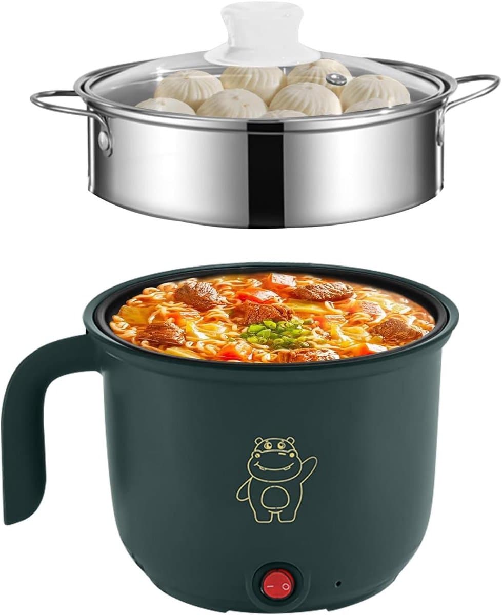 Mini elektrische hot pot - Compacte kookpan - Snelle maaltijd koken - Met stoompan - 18 liter - Groen — afbeelding 1