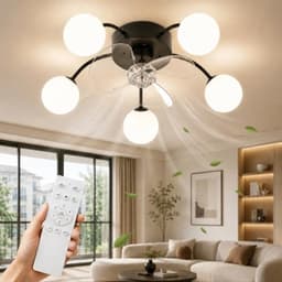 Glitzerlife Plafond ventilator met verlichting Plafondlamp Ventilatorlamp - 5xG9 fitting - Stille plafondventilator DC motor 6 snelheden omkeerbaar - afstandsbediening timerfunctie - modern design metaal PC - Ø57cm - zwart — thumbnail 1