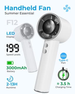 Handventilator oplaadbaar – 199 snelheden – USB tafelventilator met LED display – 3000mAh — thumbnail 2