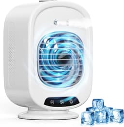 Draagbare mobiele airconditioner, 4-in-1 mini-luchtkoeler, stil, 3 snelheden, 300 ml, USB, vernevelingsventilator, mini-airconditioner voor kantoor, slaapkamer, auto, camping (wit) — thumbnail 1