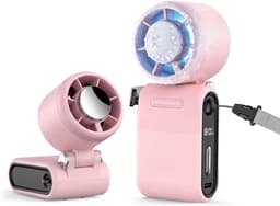 Draagbare Handventilator met IJskoeling, 3-in-1 Oplaadbare Persoonlijke Zakventilator met LED-display, Tot 10 Uur Verkoeling, 1-100 Traploze Snelheid voor Reizen Buiten Kamperen - Roze — thumbnail 1