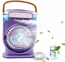 Sander Shop Draagbare mini-airconditioning, 4-in-1, mini-ventilator met waterkoeler, stille airconditioning, verdampingsventilator zonder slang, oplaadbaar, luchtbevochtiger type C met timer (paars) — thumbnail 1