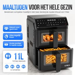 Strex Airfryer Dubbele Mand 11L XXL Heteluchtfriteuse 2500W - Airfryer 2 Manden - Dual Basket - 13 Kookprogramma's - Airfryer Verticaal Groot voor Gezin — thumbnail 4