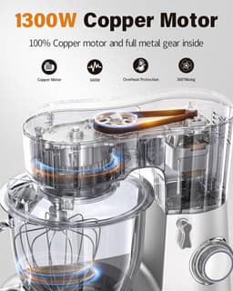 Keukenmachine - Mixer Deegmachine - Bakken en Koken - Krachtige 1300W Motor - 65 Liter - Zilver — thumbnail 5
