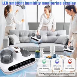 Draadloze matrasstofzuiger van 100 W | Handstofzuiger voor bedden | Uitgerust met 1 filter, 1800 mAh accu, 10 kPa zuigkracht, LED-display met hygrometer - 2 standen, reinigt effectief bedden, kussens, banken en tapijten. — thumbnail 3