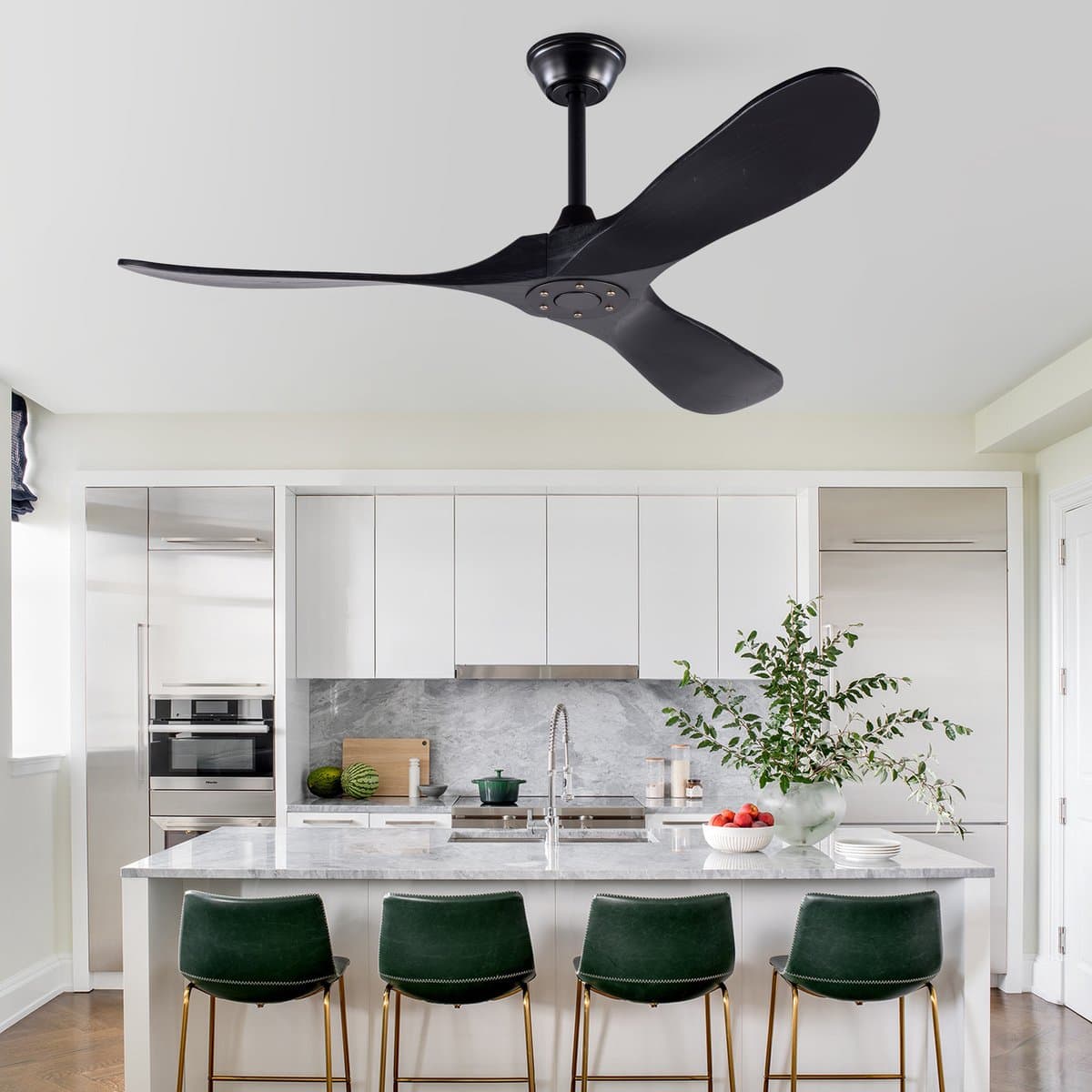 Re-purelife® Koel Zomer Collectie Plafondventilator 52 Inch Zwart - 3 Massief Houten Bladen - Zonder Verlichting - Met Afstandsbediening - 6 Snelheden en Omkeerbare Motor - 132×132×26,5 cm - winter- en zomerinstellingen — afbeelding 1