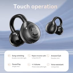 Open-ear clip-on koptelefoon Draadloze Bluetooth 5.4 sportoortjes Voorzien van draadloze LED touch waterdichte in-ear oordopjes Geschikt voor tablet, computer, Android/iOS telefoon (zwart) — thumbnail 4