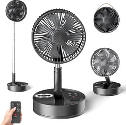 Stille Staande Ventilator - Inklapbare Tafelventilator - Verkoeling Binnen Buiten - 35 Uur Batterijduur - 198 cm - Zwart — thumbnail 1