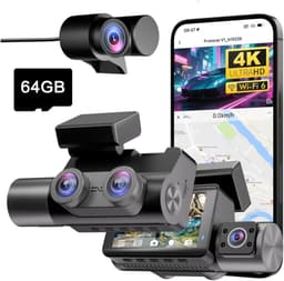 Dashcam voor auto - Zwart - 3 inch IPS scherm - 4K UHD + Full HD 3-kanaals camera - Met GPS, WiFi en 24-uurs parkeerbewaking — thumbnail 1