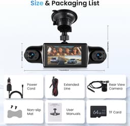 Dashcam voor auto - Zwart - 5 x 5 x 5 cm - 4-camera 360° met Nachtzicht en WiFi - Voor Veilig Rijden — thumbnail 5