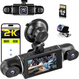Dashcam voor auto - Zwart - 3 inch IPS scherm - 4-kanaals 2K + 1080p camera’s - Met wifi en app voor volledige bewaking — thumbnail 1