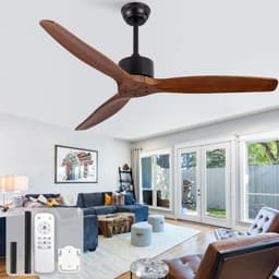 Plafondventilator 52 inch - Zonder verlichting - Met afstandsbediening - Zes snelheden met geheugen - Drie massief houten bladen - Omkeerfunctie — thumbnail 1
