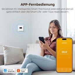 Slimme Thermostaat - Programmeerbare Kamerthermostaat - Vloerverwarming Regelen - App en Spraakbesturing - 55 x 55 mm - Wit — thumbnail 5