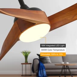 DESMIU Plafondventilator Met Verlichting 132 Cm - 6 Snelheden En Afstandsbediening - Voor Woonkamer En Slaapkamer - Metaal En Hout - Zwart — thumbnail 5