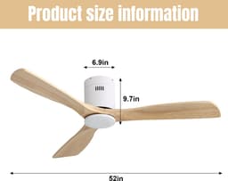 DESMIU Plafondventilator 132 Cm - Zonder Licht Met 3 Houten Bladen, Afstandsbediening, 6 Snelheden En Timer - Wit — thumbnail 3