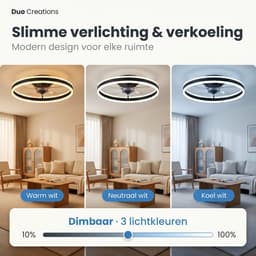 Plafondventilator met verlichting - Zwart - LED Ring 32W - Ø 50cm - Fluisterstil - App & Afstandsbediening - Dimbaar - Plafondlamp woonkamer - Plafonniere slaapkamer - Plafondlampen - Ventilator plafond — thumbnail 3