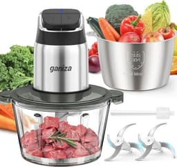 Foodprocessor en vleesmaler met glazen en roestvrijstalen kommen, 450W motor en oververhittingsbeveiliging — thumbnail 1