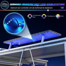 Devoko L-vormig Bureau 140x50/80x75 cm - Gaming Hoekbureau met Stopcontact, 2 USB-poorten en LED Lichtstrip - 100 kg Draagvermogen - Bekerhouder en Haak - witte carbon look — thumbnail 3