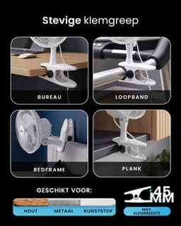 Clipventilator – 360° Draaibaar Tafelventilator, 2 Snelheden, Verstelbare Ventilatorkop, 20 cm Wit — thumbnail 2