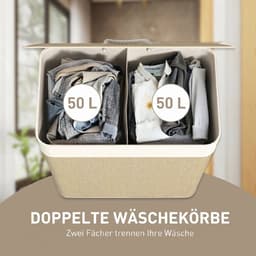 COVREO Wasmand 52x32x63 cm wit, bamboe 100 L met deksel en 2 vakken — thumbnail 4