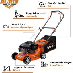 Grasmaaier – Benzinemaaier – Kooimaaier – Tuinmaaier – Motormaaier – 3,3 pk 4-takt Motor – 45 Liter Opvangbak & 40 cm Maaibreedte — thumbnail 3