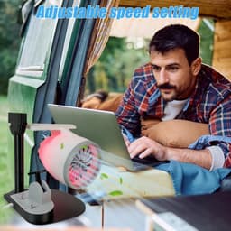 Bureauventilator met vliegtuigturbomotor, creatief bureaumodel met straalmotorturbofan, model met rode staartmotor voor slaapkamer, thuiskantoor, wit — thumbnail 4
