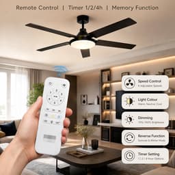 Stille plafondventilator met ledverlichting – 107 cm – 5 omkeerbare bladen – dimbare ledlamp van 18 W – 6 snelheden – zomer-/wintermodus – timer, geheugen, afstandsbediening – ideaal voor de woonkamer en de slaapkamer — thumbnail 5