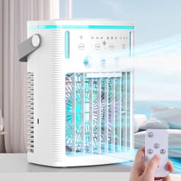Draagbare airconditioner (1000 ml) met afstandsbediening – 4-in-1 luchtkoeler met 3 snelheden, nachtlampje met kleurverandering en timer (2-8 uur) – Mini-airco voor slaapkamer en kantoor — thumbnail 1