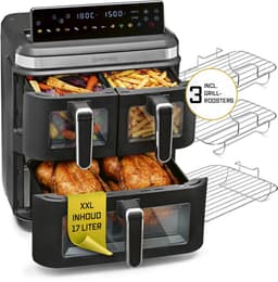 GOURMETmaxx FryUp3 Verticale heteluchtfriteuse 3 kamers | Airfryer XXL met 3 grillrekken en 3 kijkvensters | heteluchtfriteuse XXL - 17 l | Air Fryer friteuse zonder olie — thumbnail 1