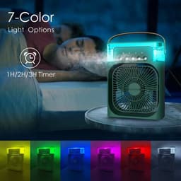Deze 4-in-1 draagbare airconditioner combineert airconditioning, een ventilator, drie ventilatorsnelheden, een timer, een luchtbevochtiger (600 ml waterreservoir), USB-opladen, een luchtkoeler en een stille modus – in het wit. — thumbnail 3