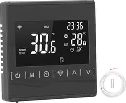 Slimme Thermostaat - Temperatuurregelaar - Vloerverwarming Regelen - App & Spraakbesturing - 85x85 mm - Zwart — thumbnail 1