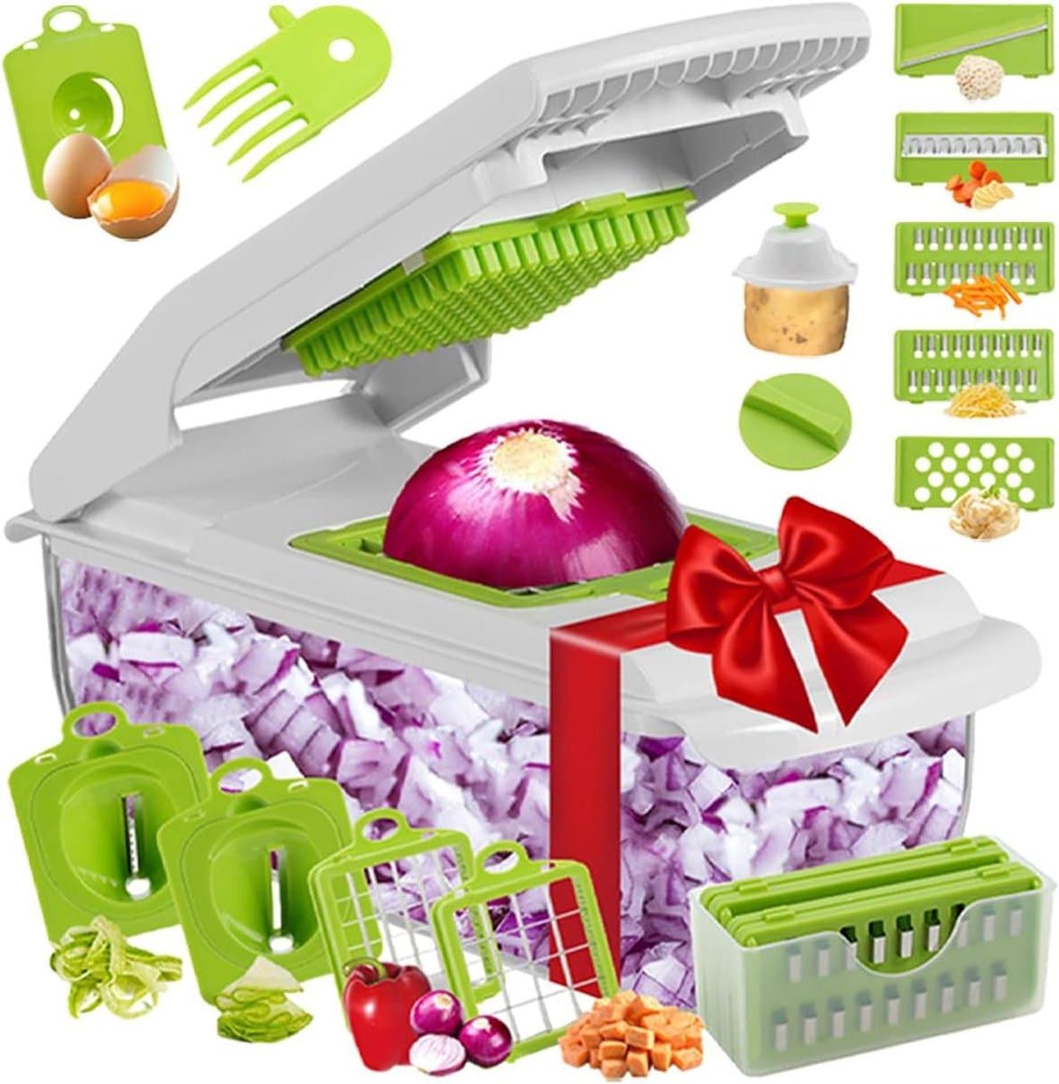 Keuken Snijmachine - Groentehakker Hakmolen - Maaltijden Voorbereiden - 18-in-1 Functies - 33.4 x 12.7 x 12.3 cm - Groen — afbeelding 1