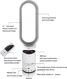 Bladloze Torenventilator - Ventilator zonder bladen - Ruimte Koelen - Veilig voor huisdieren - 65 cm - Zilver — thumbnail 4