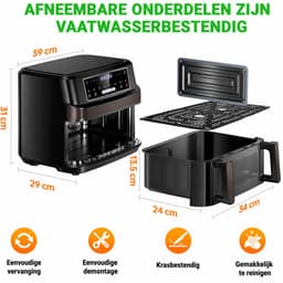 12L XXL Airfryer met Dubbele Mand – 2600W Heteluchtfriteuse met LED Touchscreen, Kijkvenster, Binnenverlichting en 8 Programma’s – Zwart — thumbnail 2