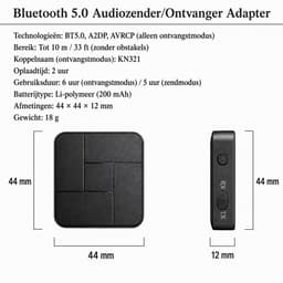 Bluetooth Transmitter Receiver 2-in-1 - Draadloze Audio Zender en Ontvanger - 3.5MM AUX / RCA - BT 5.0 - Zwart — thumbnail 2