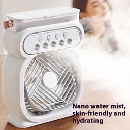 LUCHTBEVOCHTIGER: THEROB. Multi Airco Tafelventilator PRO - Mobiele Airco - Luchtkoeler 4in1 - Aircooler - 5 windsnelheden lucht bevochting standen - timer - LED verlichting - Lekvrij. WIT — thumbnail 5