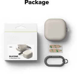 Ringke Silicone Hoesje Geschikt voor Samsung Galaxy Buds 4 / 4 Pro - Siliconen Cover - Karabijnhaak - Case Beige — thumbnail 2