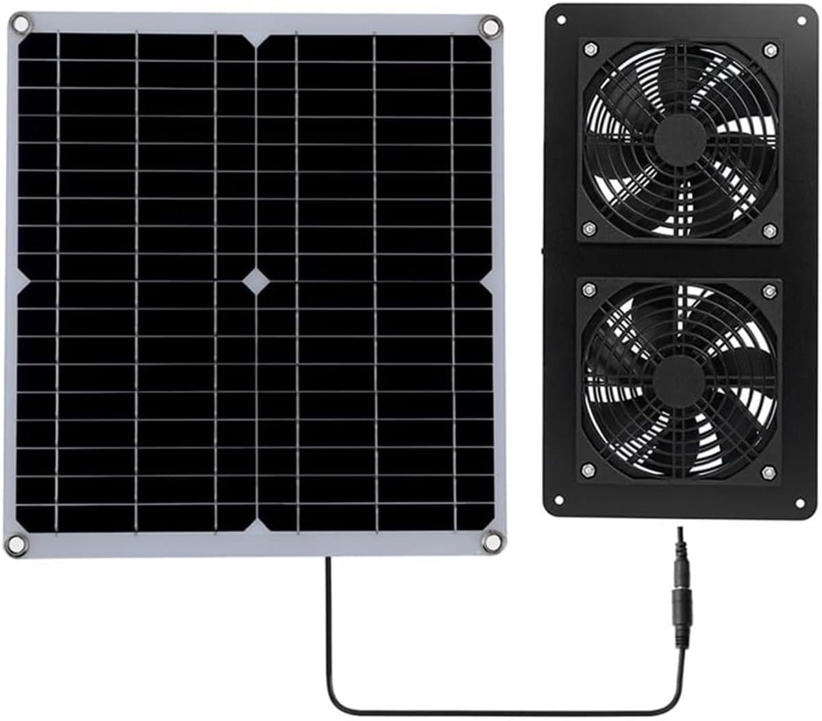 Uitlaatventilator Zonnepaneel - Dubbele Ventilator - Ruimte Koel Houden - IP65 Waterdicht Ontwerp - 30W 3000 RPM - Zwart — afbeelding 1