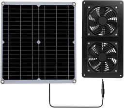 Uitlaatventilator Zonnepaneel - Dubbele Ventilator - Ruimte Koel Houden - IP65 Waterdicht Ontwerp - 30W 3000 RPM - Zwart — thumbnail 1