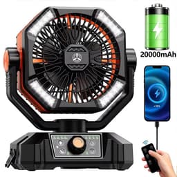 Hutjemutje - camping ventilator - ventilator - met 4 LED-lantaarn - 8 snelheden - draagbaar - met afstandsbediening - 20000 mAh batterij - zwart & oranje — thumbnail 1
