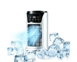 Kraftverdia Mobiele airco zonder afvoer - Mini Aircooler met Waterverneveling – Draagbare Luchtkoeler – mobiele airco voor slaapkamer - 6 Ventilatorsnelheden – Snelle Koeling – Compact Tafelmodel – Wit — afbeelding 1