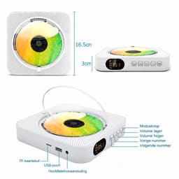 Bluetooth CD Speler voor Keuken, Slaapkamer en Woonkamer – Draagbare CD Speler met FM-radio en Ingebouwde Luidsprekers – Monteerbaar aan de muur en op tafel – Wit — thumbnail 2