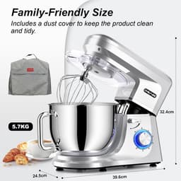 Keukenmachine - Mixer Deegmaker - Bakken en Mixen - Krachtige 1800W Motor - 7.2 Liter Kom - Zilver — thumbnail 2