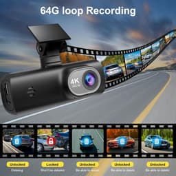 SnelShoppen - Dashcam Achteruitrijcamera 4K + 1080P, WiFi Dash Cam Zonder Draadloze Camera, Dag- en Nacht Recorder met 64G SD Kaart, Nachtzicht, G-Sen — thumbnail 3