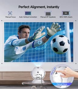 SnelShoppen - Mini Projector 4K Met 360° Voetbal Motief, Draagbare Wifi 6 Bluetooth 5.4 Projector Voor Thuisbioscoop, Buiten, Camping, Auto Keystone, — thumbnail 2