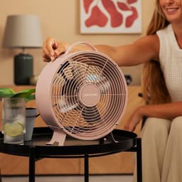 Tafelventilator 20,3 cm Retro met 2 Snelheden – 25W – Stabiele Basis – Roze — thumbnail 4