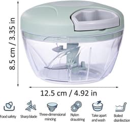 Uienhakker, groentehakker, keukenmachine, groentehakker met deksel (500 ml), BPA-vrij, gemakkelijk schoon te maken, inclusief 3 roestvrijstalen messen. — thumbnail 5