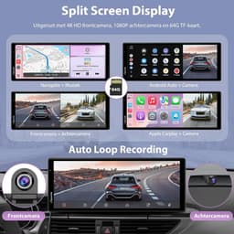 SnelShoppen - Draadloze Carplay & Android Auto met Dash Cam - 10.26" HD IPS Touchscreen, 4K Voor- en 1080P Achtercamera, Bluetooth Audio, GPS, Siri, L — thumbnail 5